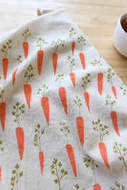 Carrot Kitchen Towel, Handprinted Garden Tea Towel