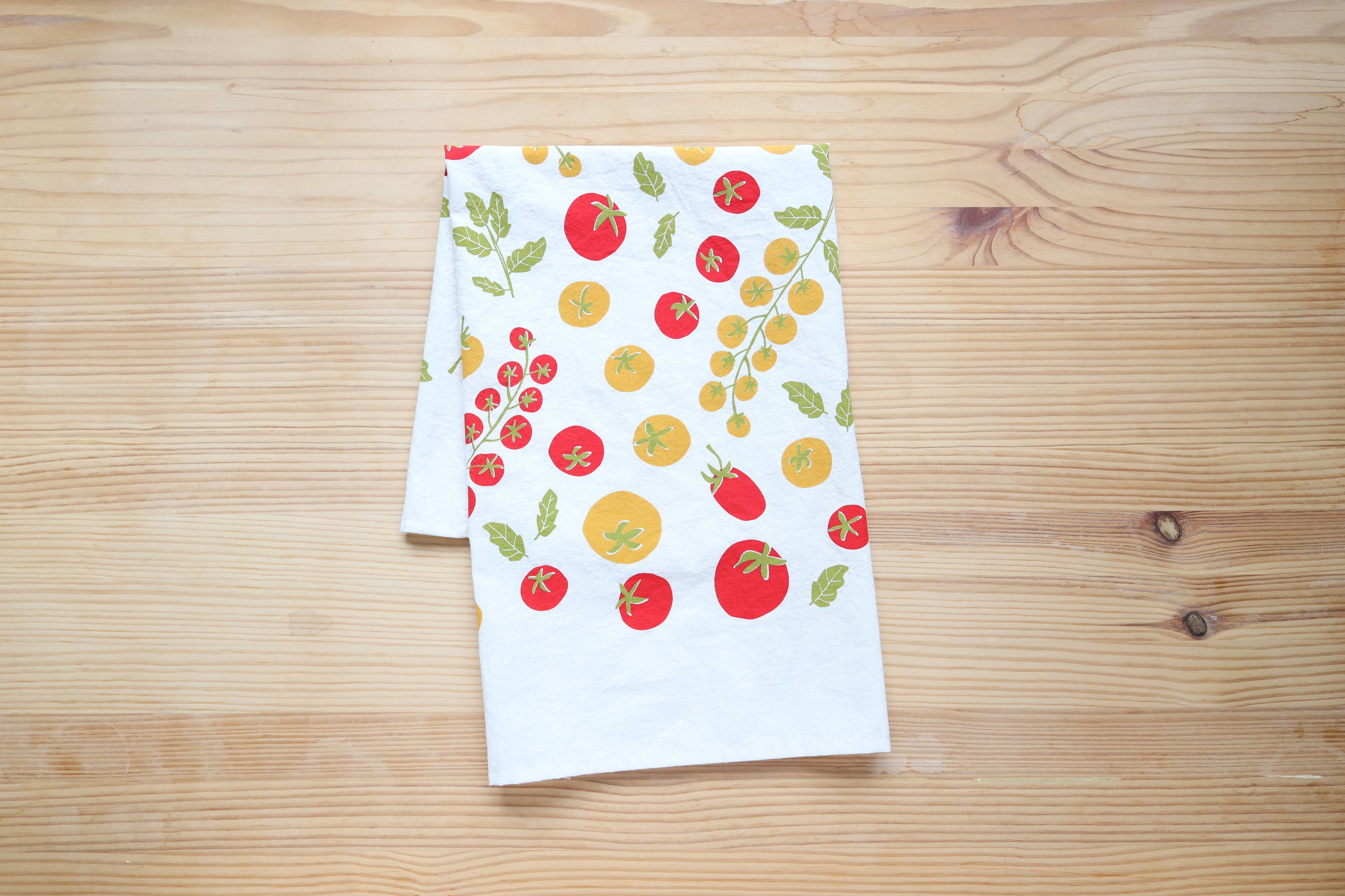 Tomato Tea Towel, Handprinted in USA, Natural Cotton
